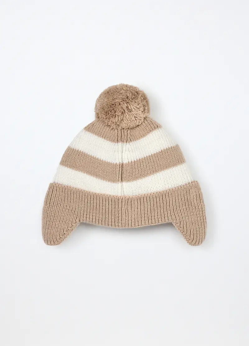 Berretto Tricot A Righe Neonato, Beige chiaro miniatura 2