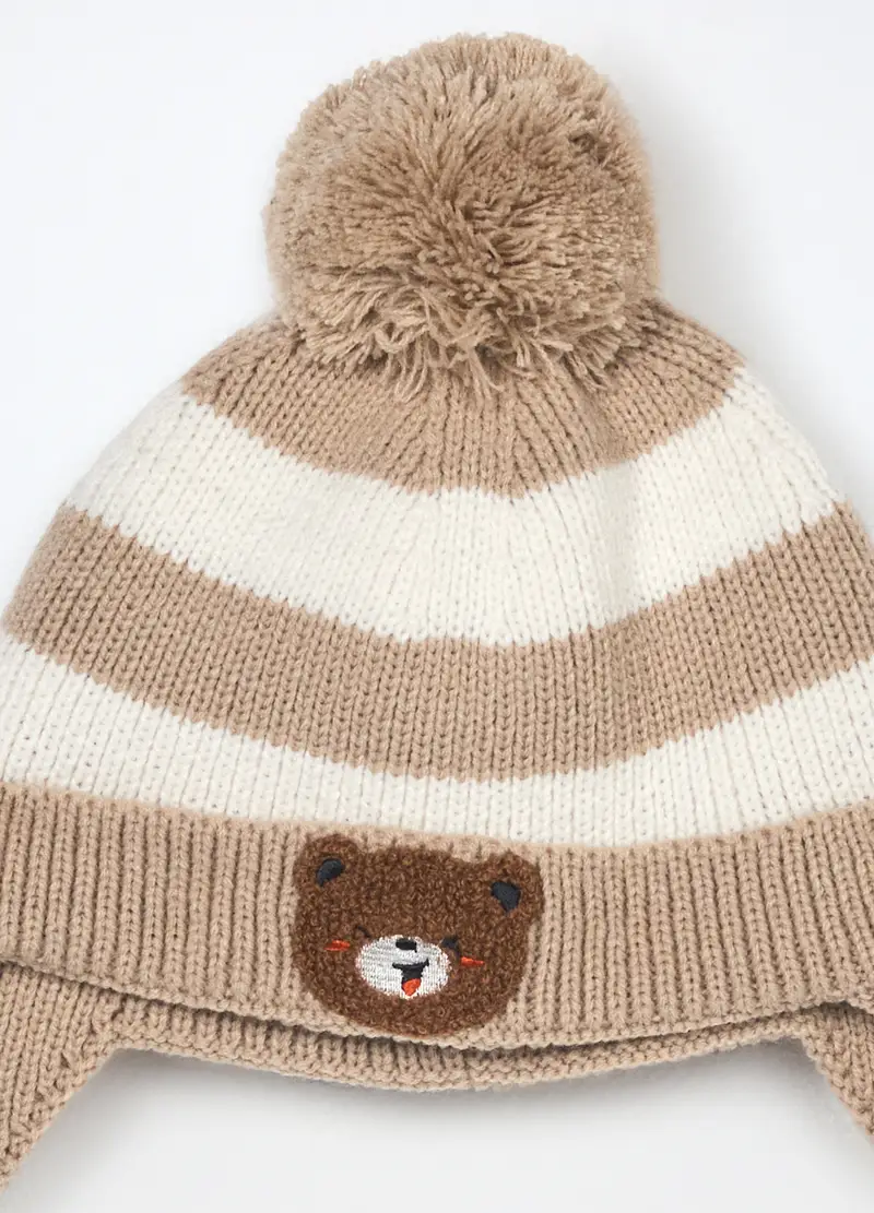 , Berretto Tricot A Righe Neonato, Beige chiaro miniatura 3