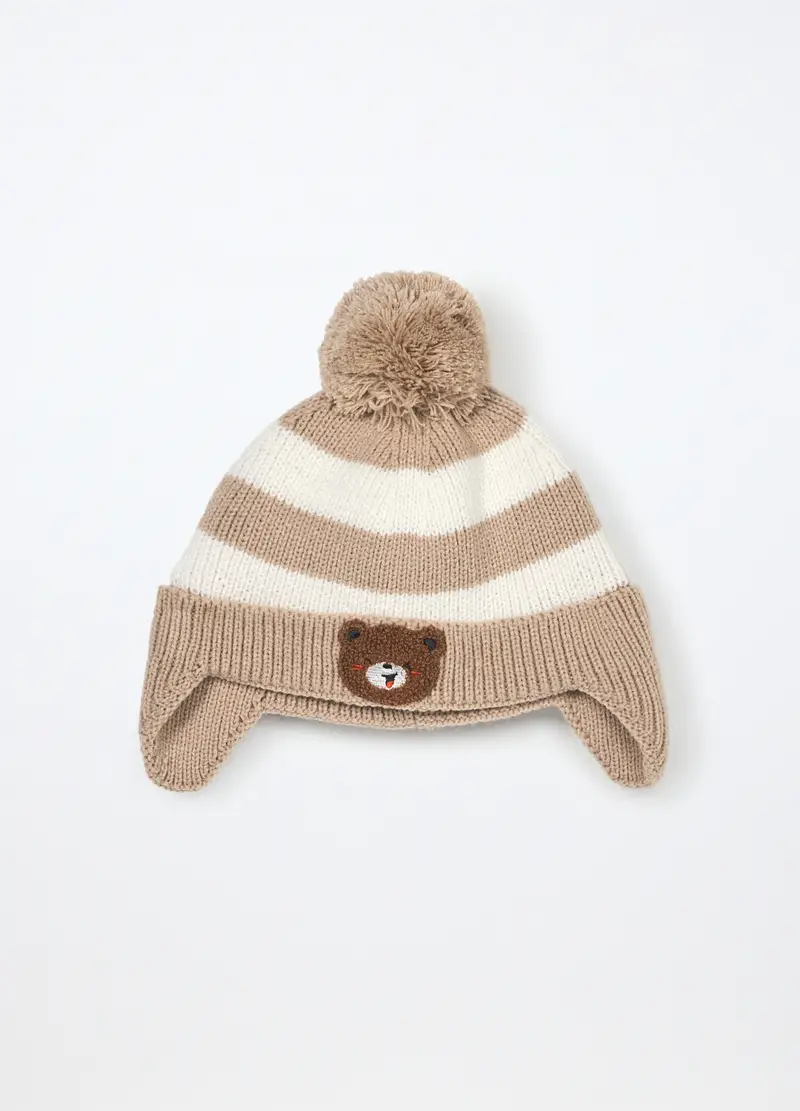 Berretto Tricot A Righe Neonato, Beige chiaro