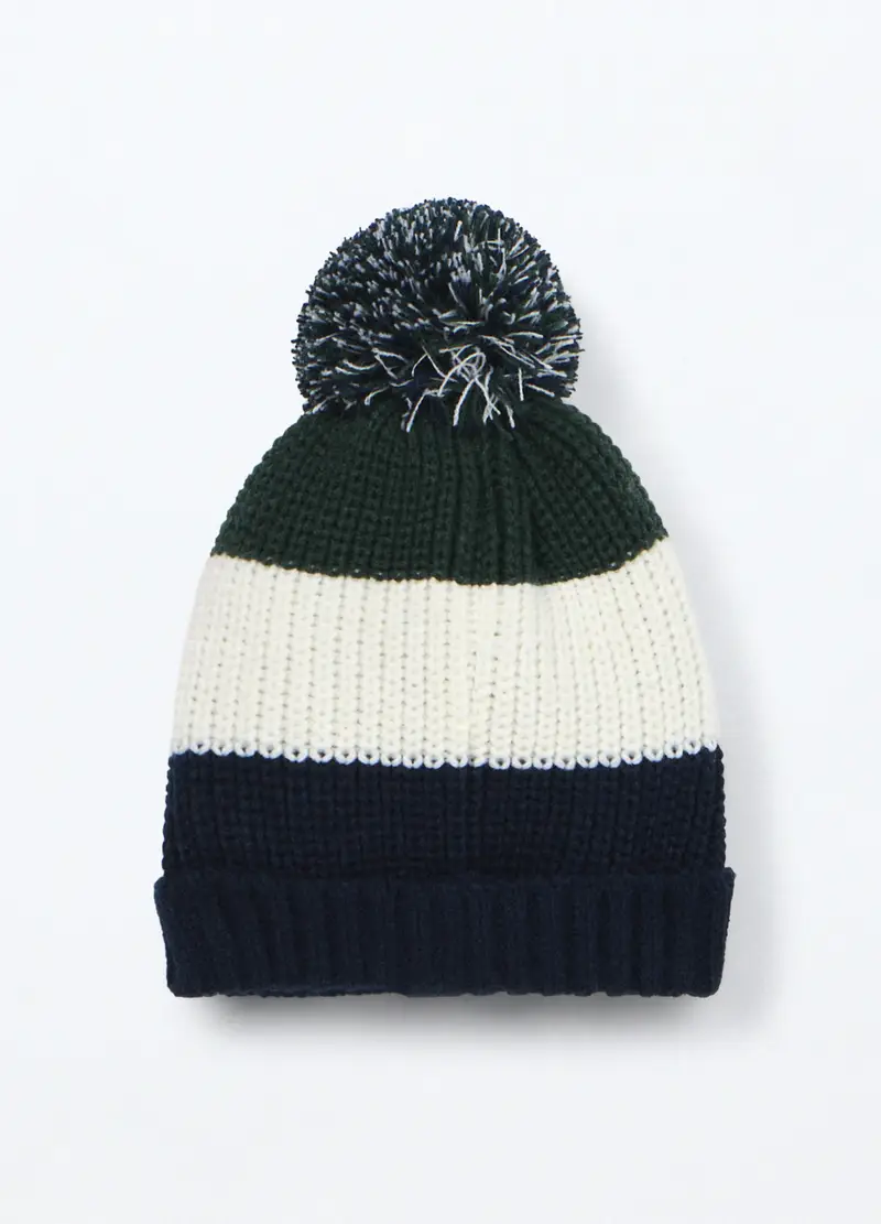 Berretto Tricot A Righe Neonato, Blu scuro miniatura 2