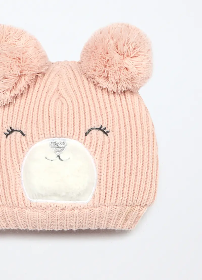 Berretto Tricot Con Applicazioni Neonata, Rosa chiaro miniatura 3