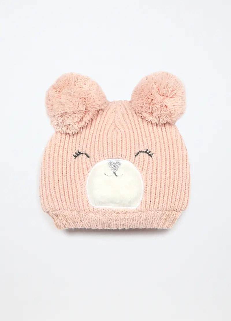 Berretto Tricot Con Applicazioni Neonata, Rosa chiaro