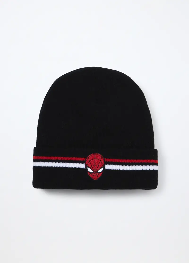 Berretto Tricot Con Patch, Bambino, Nero/Rosso