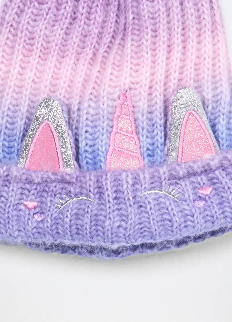 Berretto Tricot Con Pon Pom, Bambina, Viola lilla miniatura 3
