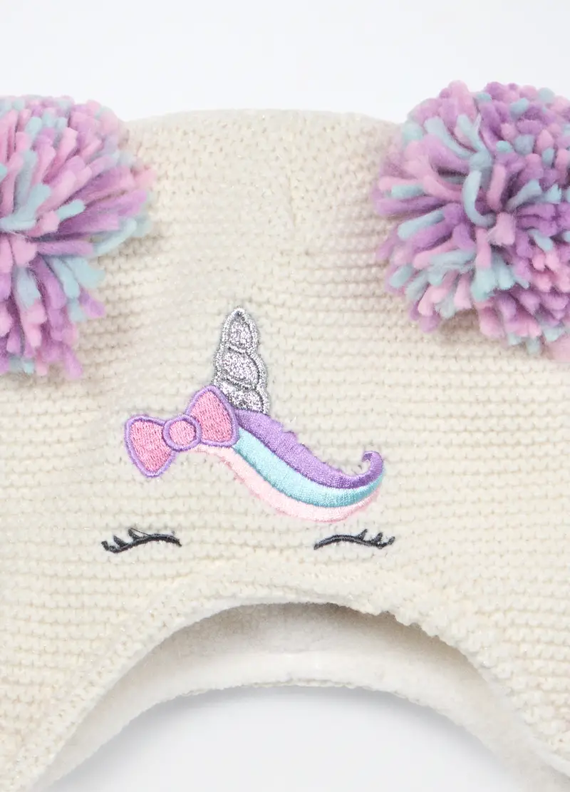 Berretto Tricot Con Ricami Neonata, Bianco miniatura 3