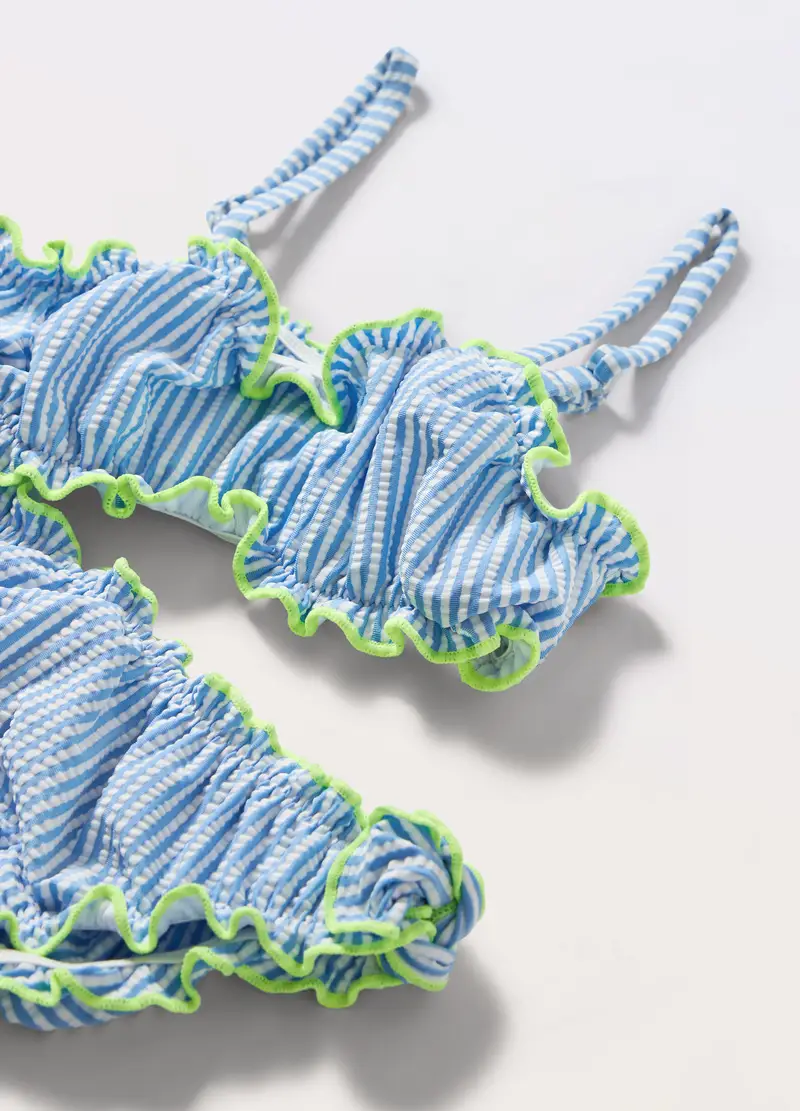 Bikini Costume A Righe Bambina, Unisex, Bianco/Azzurro miniatura 2