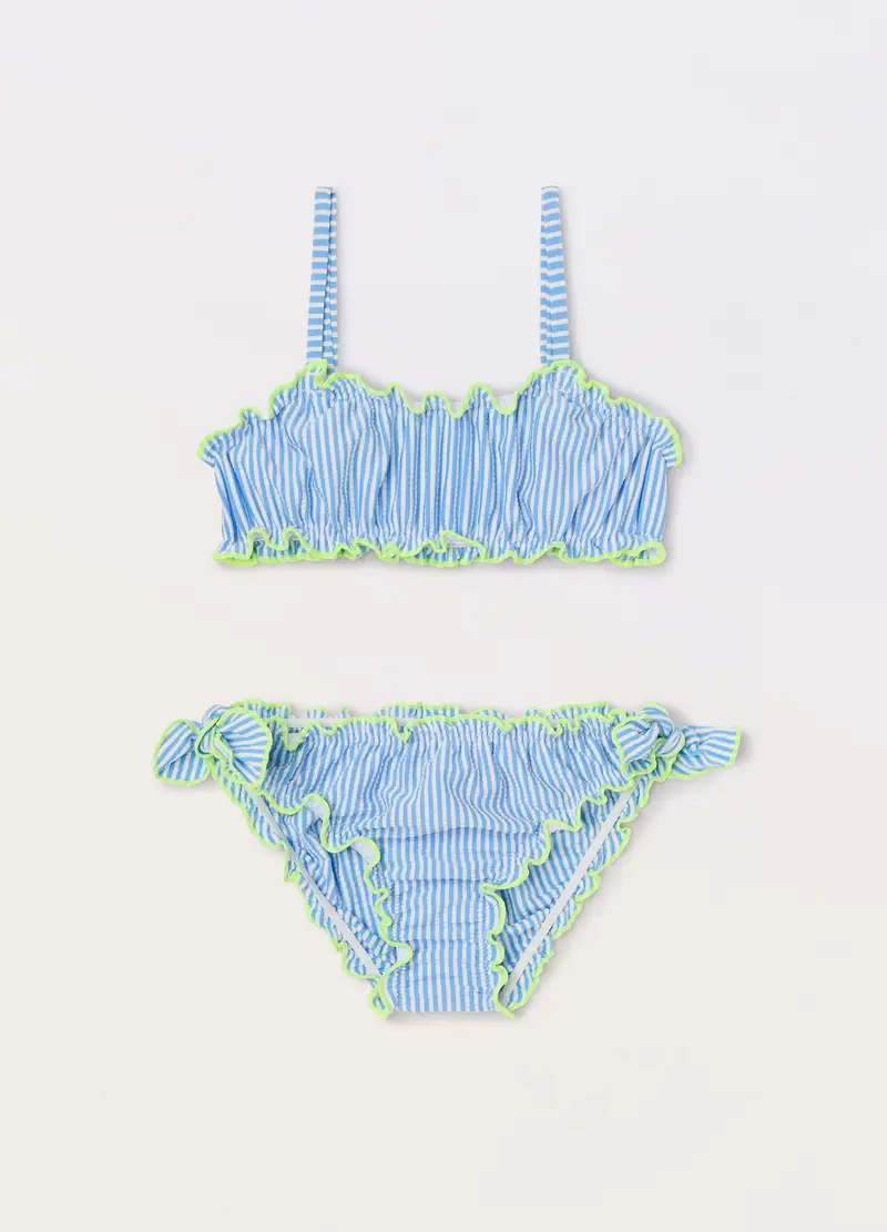 Bikini Costume A Righe Bambina, Unisex, Bianco/Azzurro