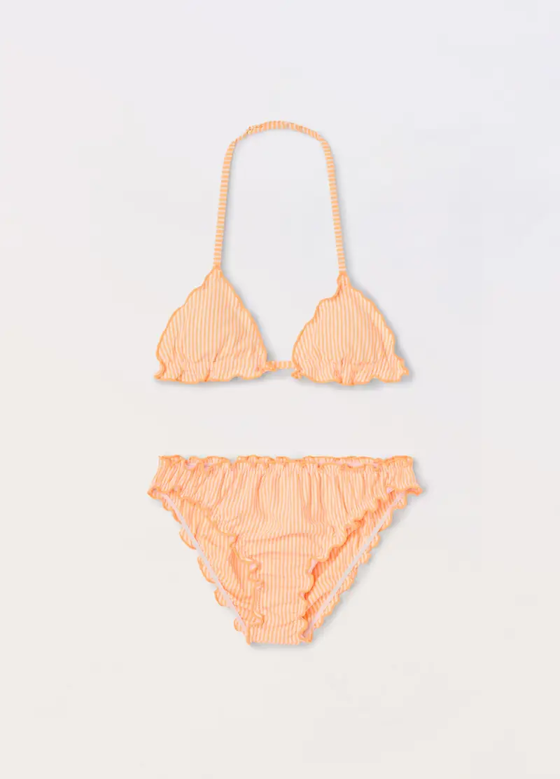 Bikini Costume A Righe Ragazza, Unisex, Arancione papaya