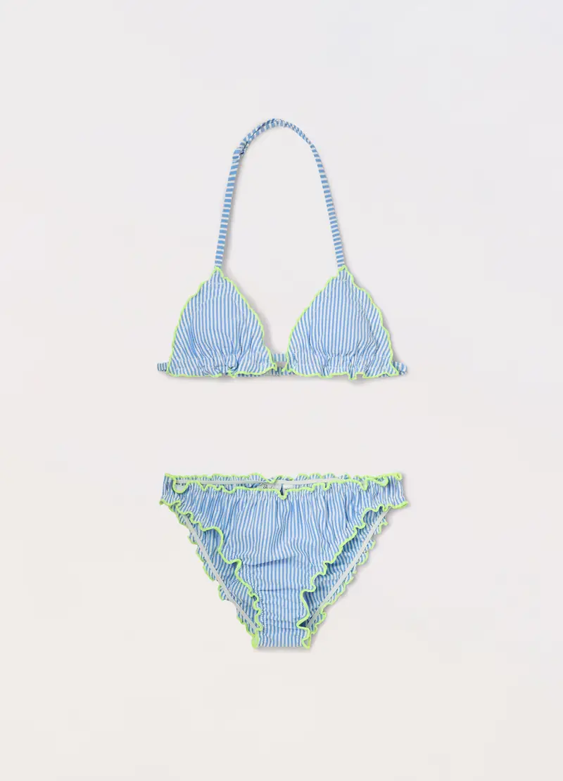 Blukids, Bikini Costume A Righe Ragazza, Unisex, Bianco/Azzurro, Taglia: 10-11