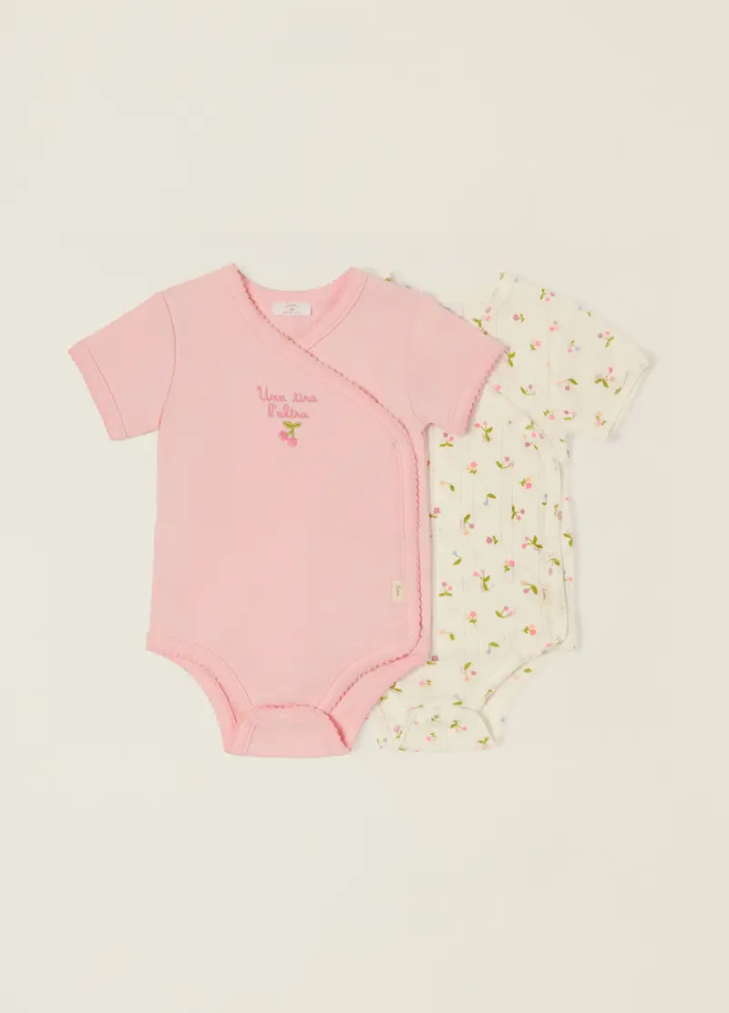 Bipack Di Body Rosa E Multicolor In Cotone Organico, Neonata, Beige