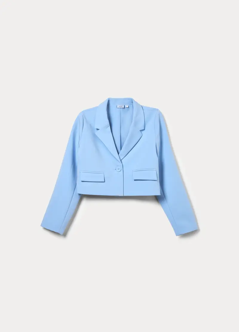 Blazer Cropped In Poli Viscosa Ragazza, Bambina, Azzurro cielo