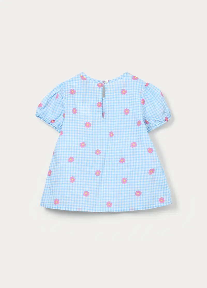 Blusa In Popeline Di Puro Cotone Bambina, Bianco/Azzurro miniatura 2