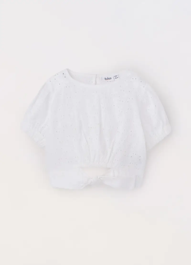 Blukids, Blusa In Puro Cotone Sangallo Bambina, Bianco gesso, Taglia: 4-5