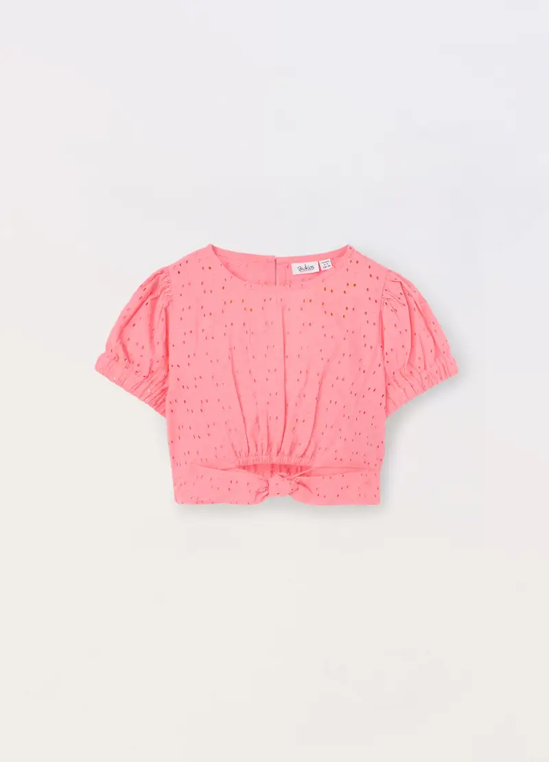 Blukids, Blusa In Puro Cotone Sangallo Bambina, Rosa pastello, Taglia: 3-4