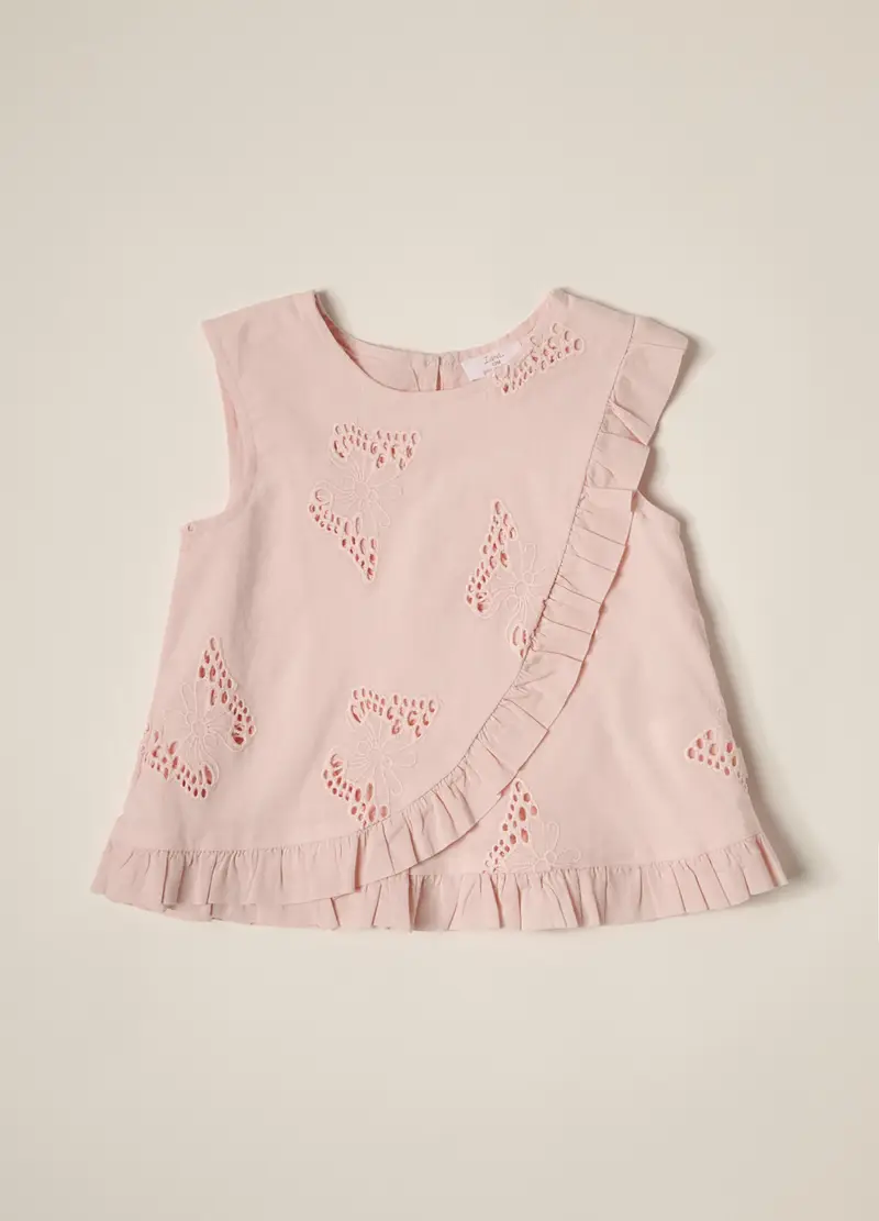 Blukids, Blusa In Puro Cotone Sangallo Iana Neonata, Rosa chiaro, Taglia: 6