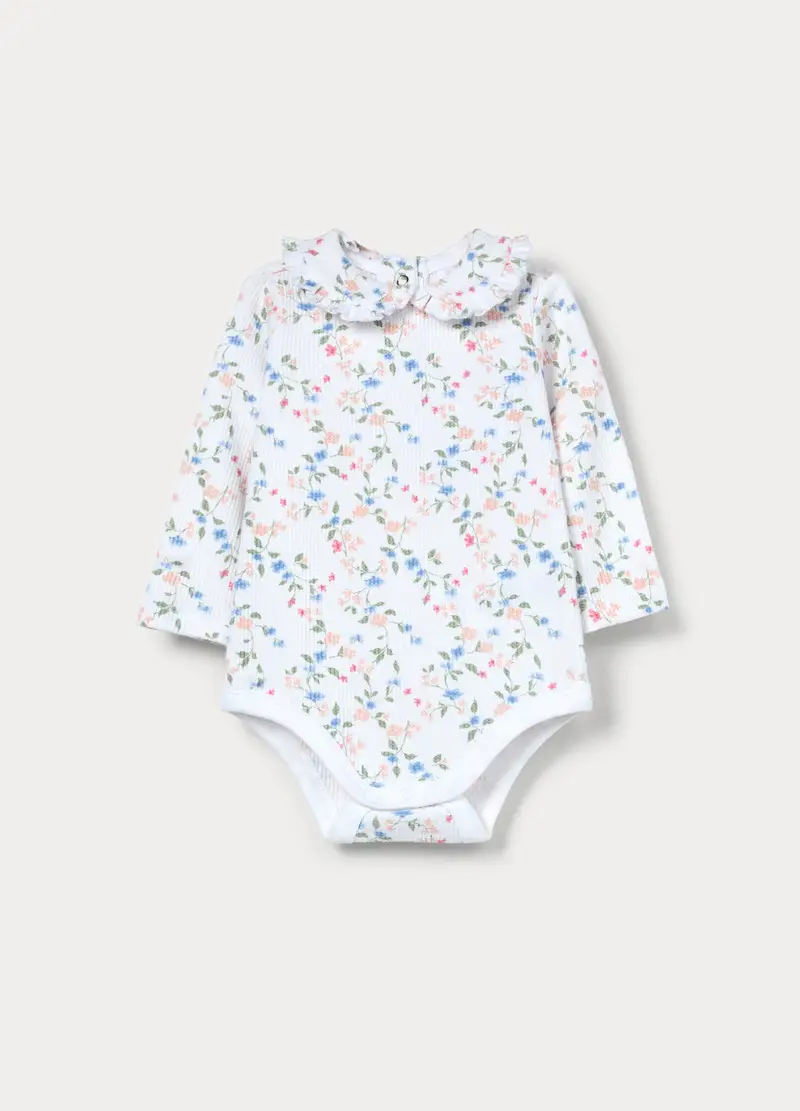 Body Misto Cotone In Maglia Neonata, Bianco