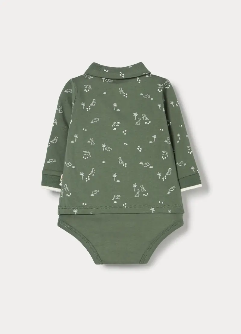 Body-polo In Jersey Di Puro Cotone Neonato, Verde oliva miniatura 2