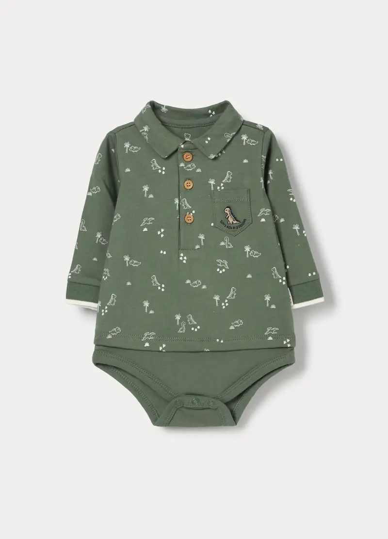 Body-polo In Jersey Di Puro Cotone Neonato, Verde oliva