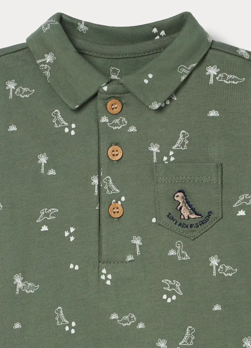 Body-polo In Jersey Di Puro Cotone Neonato, Verde oliva miniatura 3