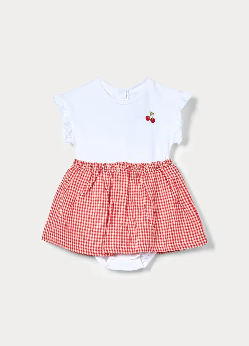 Body Vestito In Jersey Di Cotone Stretch Neonata, Bianco/Rosso