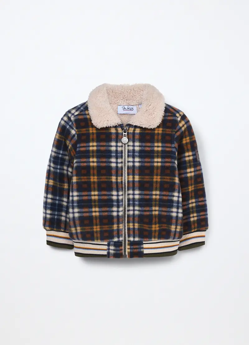 Bomber A Quadri Imbottito Neonato, Bambino, Blu/Giallo