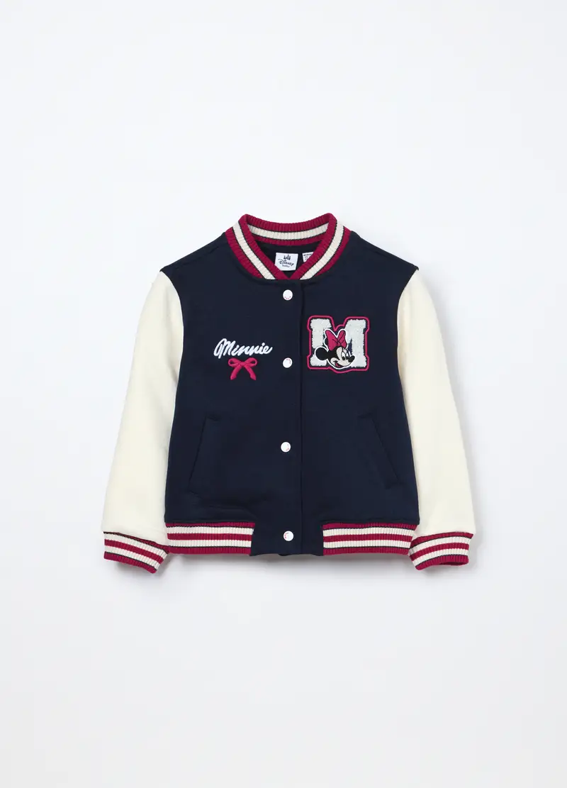 Bomber Varsity In Felpa Misto Cotone Neonata, Bambina, Blu scuro