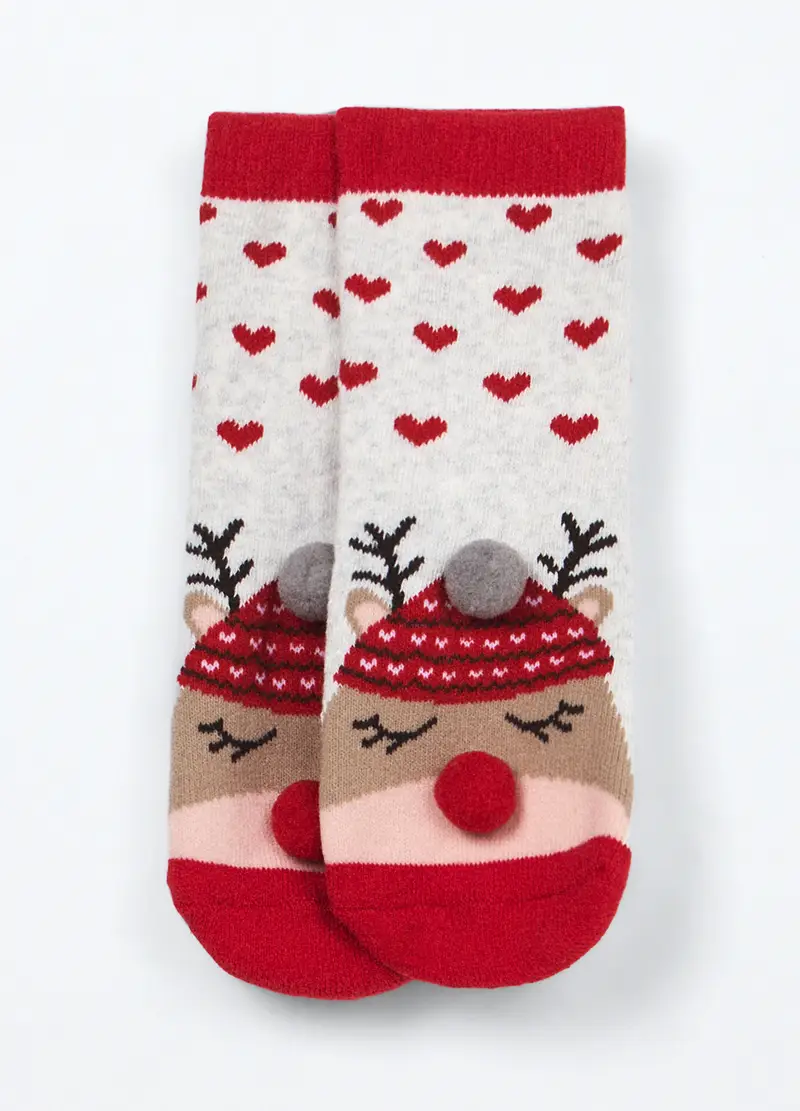 Calze Corte Antiscivolo In Spugna Bambina, Rosso aragosta