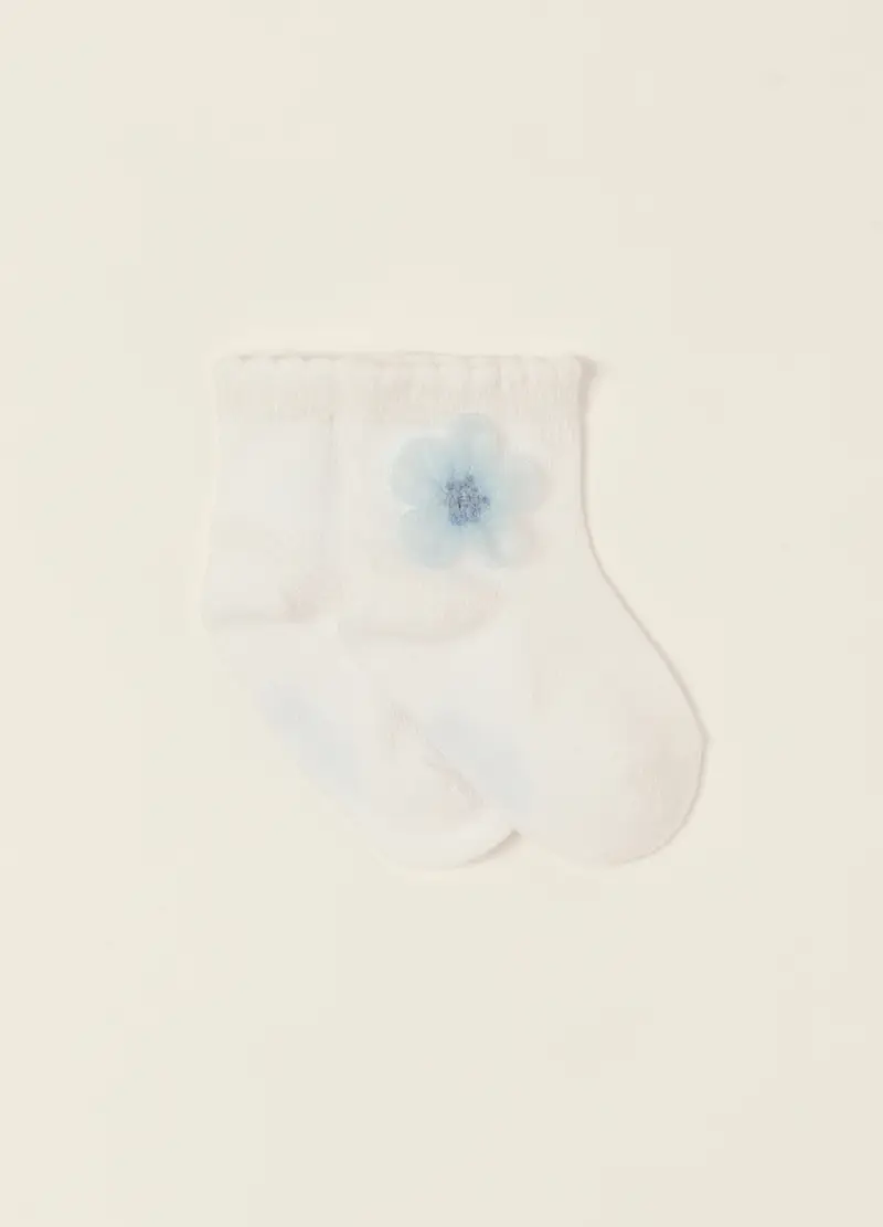 Calze Misto Cotone Stretch Iana Neonata, Bianco/Azzurro