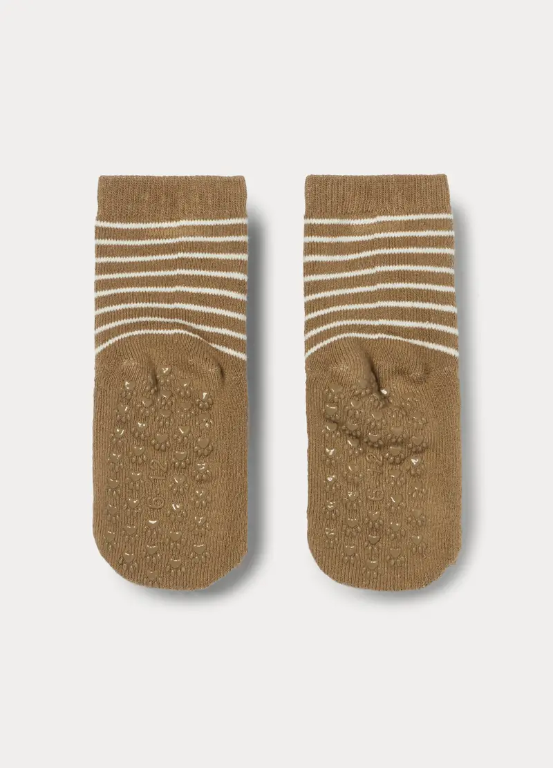 Calzini Antiscivolo In Spugna Di Misto Cotone, Neonato, Bianco/Marrone miniatura 2