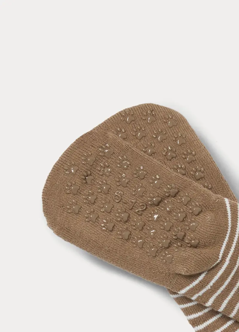 Calzini Antiscivolo In Spugna Di Misto Cotone, Neonato, Bianco/Marrone miniatura 3