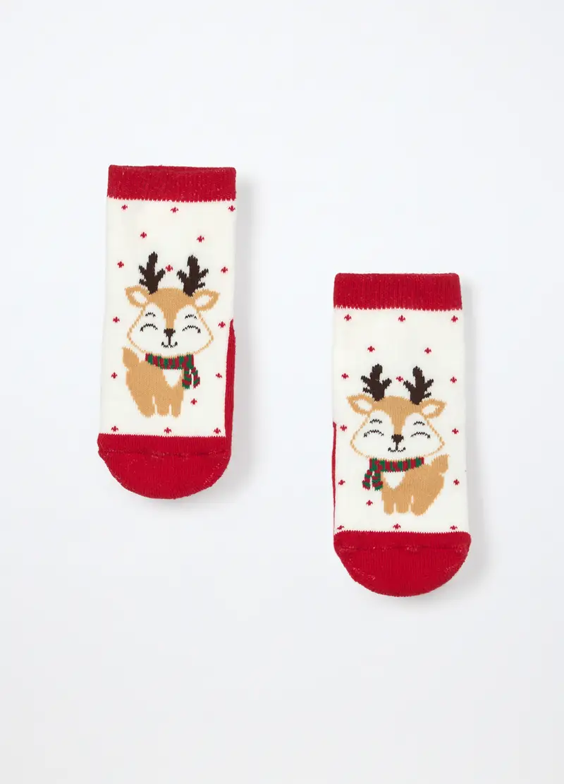 Calzini Antiscivolo In Spugna Misto Cotone, Unisex, Bianco/Rosso miniatura 2