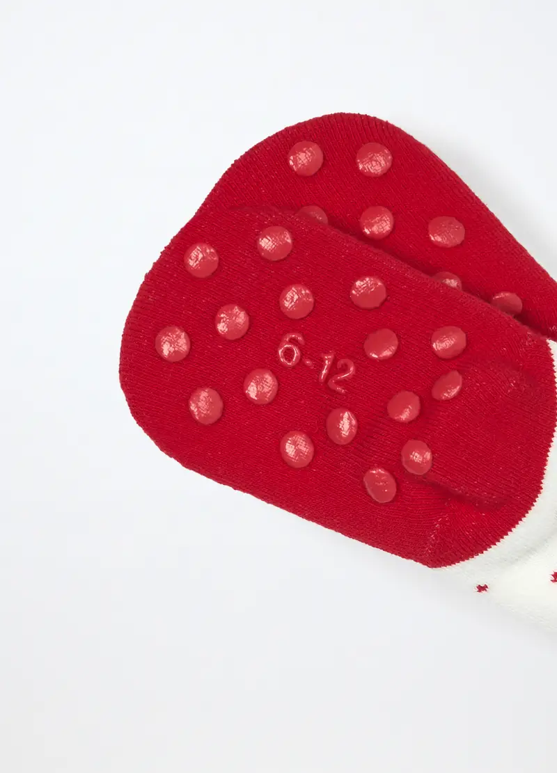 Calzini Antiscivolo In Spugna Misto Cotone, Unisex, Bianco/Rosso miniatura 3