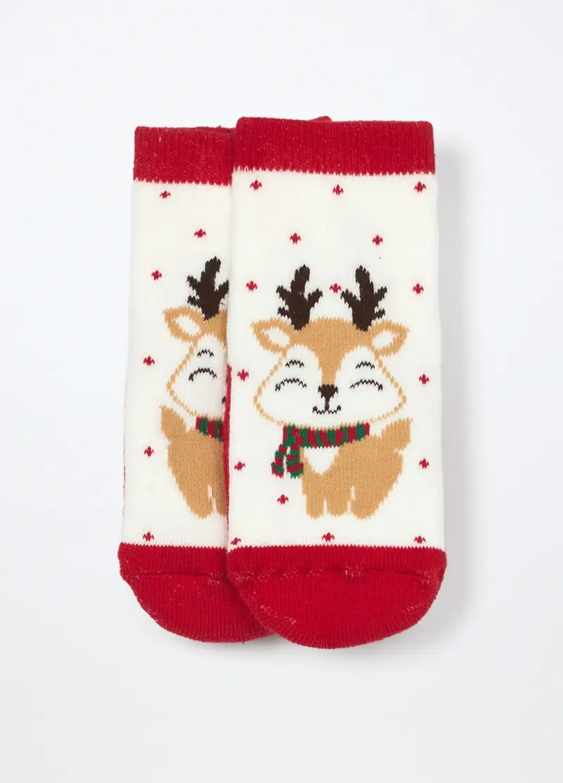 Calzini Antiscivolo In Spugna Misto Cotone, Unisex, Bianco/Rosso