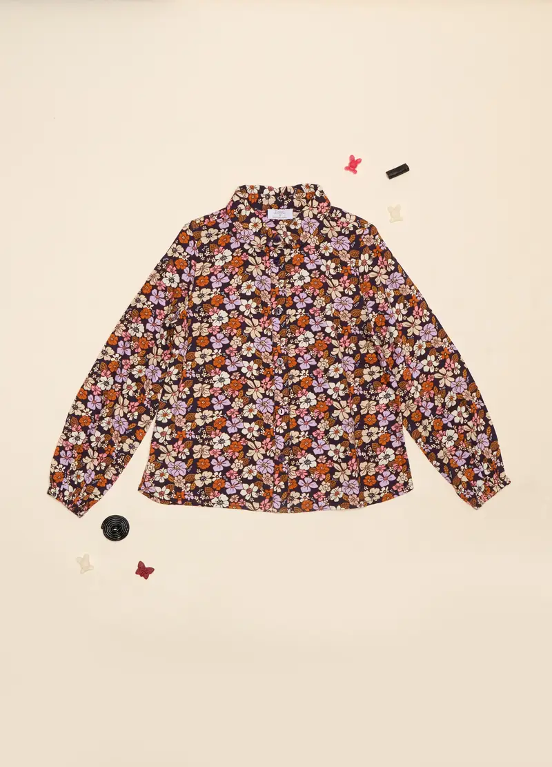 Camicia A Fiori In Pura Viscosa, Bambina, Viola lilla