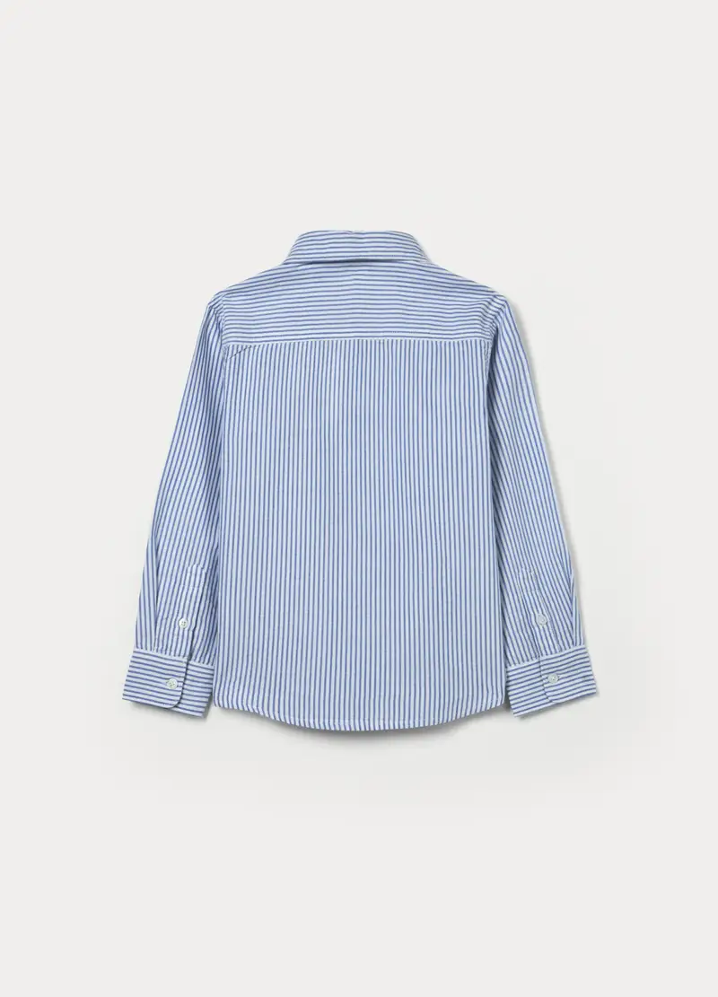 Camicia A Righe In Puro Cotone Regular Fit Bambino, Bianco/Blu miniatura 2