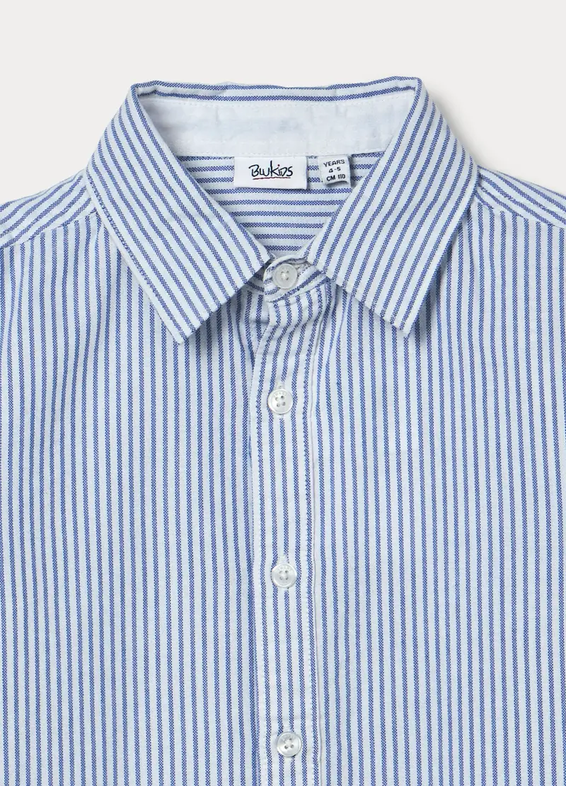 Camicia A Righe In Puro Cotone Regular Fit Bambino, Bianco/Blu miniatura 3
