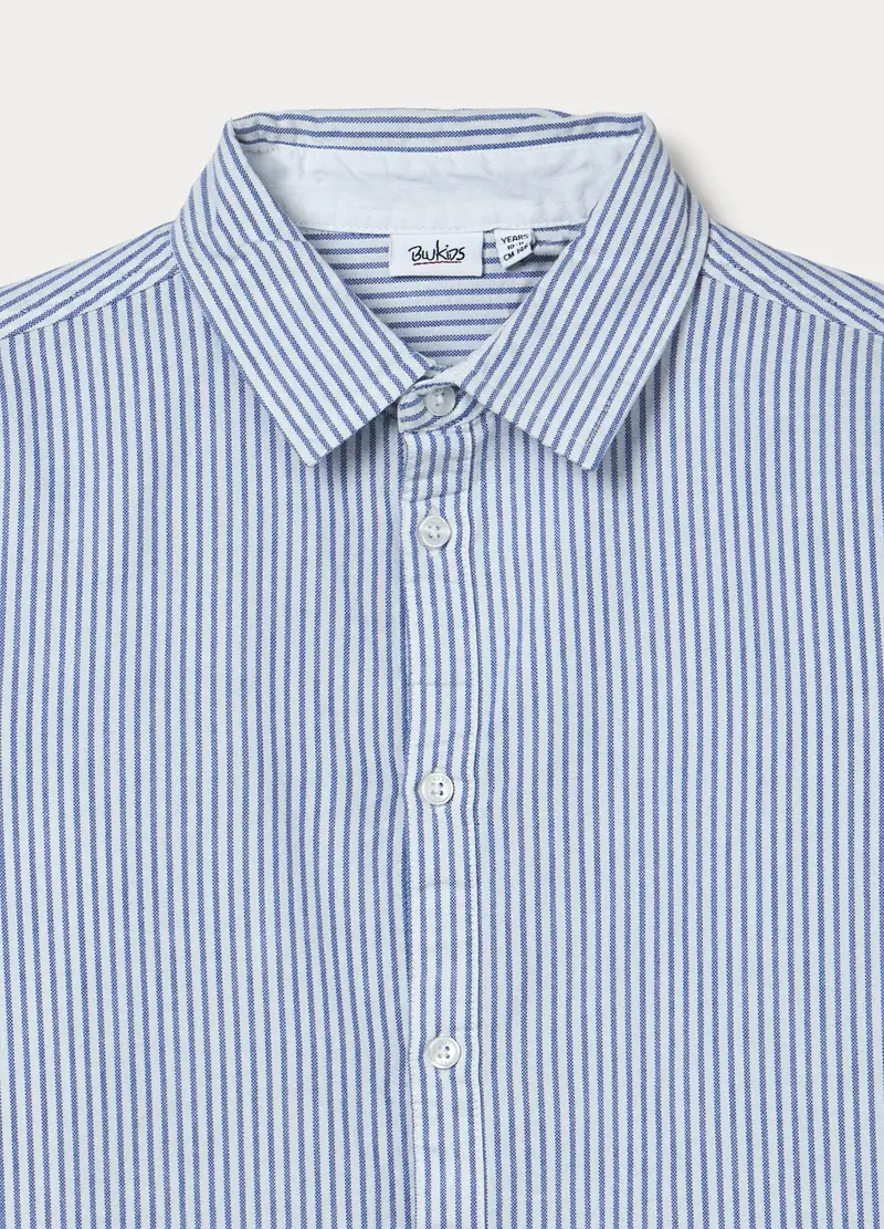 Camicia A Righe In Puro Cotone Regular Fit Ragazzo, Bambino, Bianco/Blu miniatura 3
