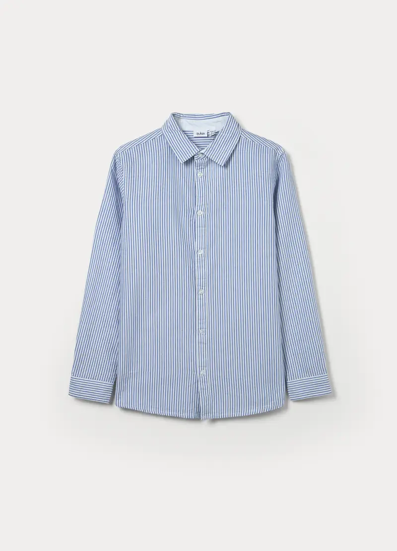 Camicia A Righe In Puro Cotone Regular Fit Ragazzo, Bambino, Bianco/Blu