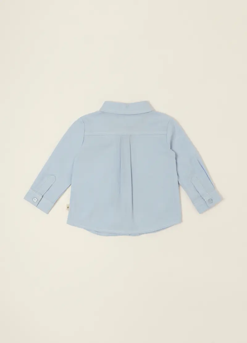 Camicia Azzurra A Maniche Lunghe In Puro Cotone, Neonato, Azzurro miniatura 2