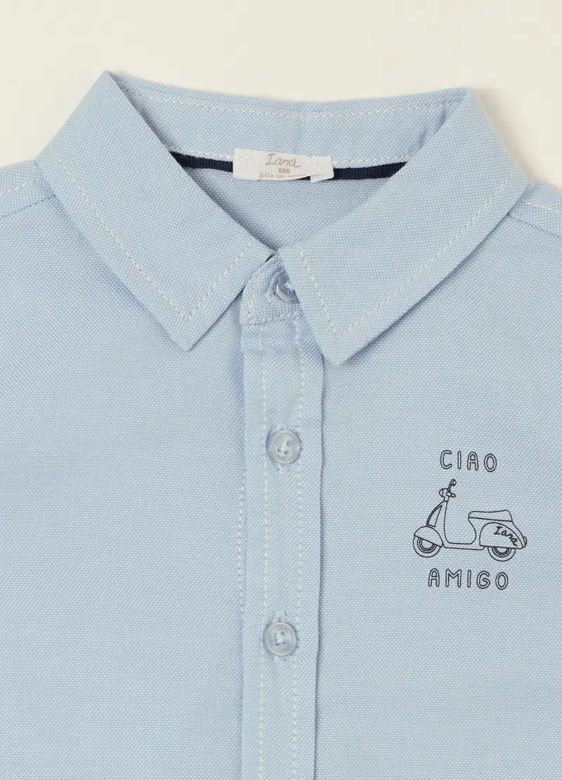 Camicia Azzurra A Maniche Lunghe In Puro Cotone, Neonato, Azzurro miniatura 3