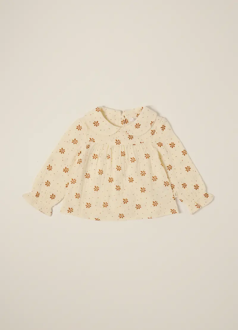 Camicia Beige A Maniche Lunghe Con Colletto Decorativo, Neonata, Beige chiaro miniatura 2