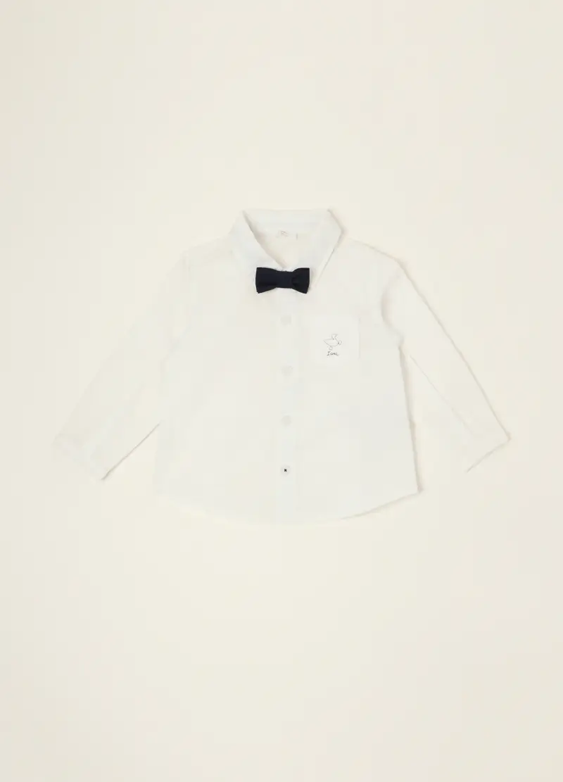 Camicia Bianca A Maniche Lunghe In Misto Cotone E Lino, Neonato, Bianco
