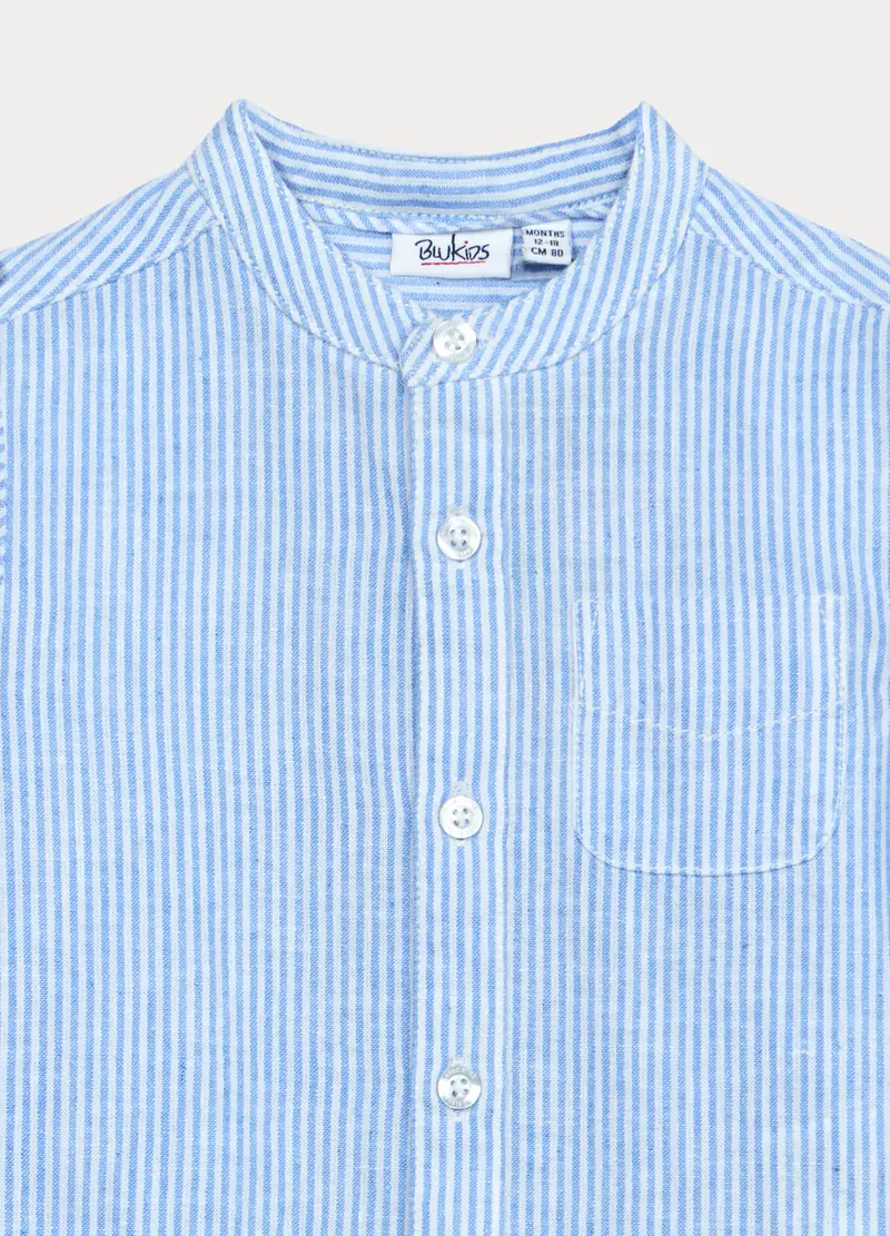 Camicia Con Collo Coreano Misto Lino Bimbo, Bambino, Azzurro chiaro miniatura 3