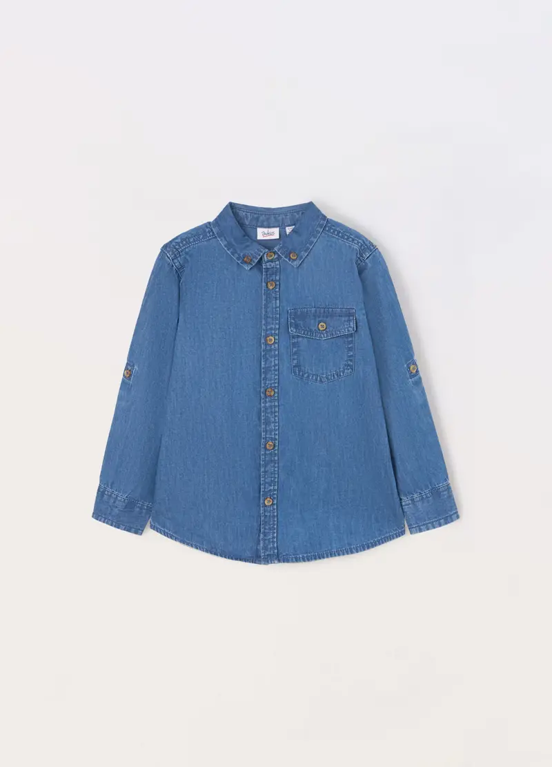 Blukids, Camicia In Chambray Di Puro Cotone Bambino, Blu denim, Taglia: 3-4