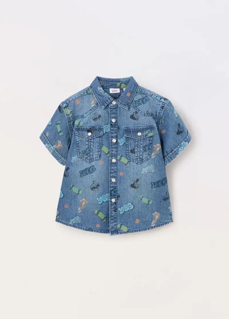 Blukids, Camicia In Chambray Di Puro Cotone Bambino, Blu denim, Taglia: 3-4
