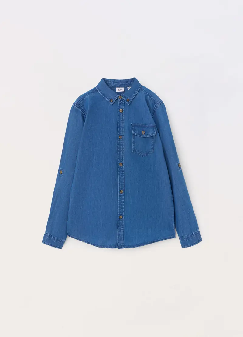 Blukids, Camicia In Chambray Di Puro Cotone Ragazzo, Bambino, Blu denim, Taglia: 10-11