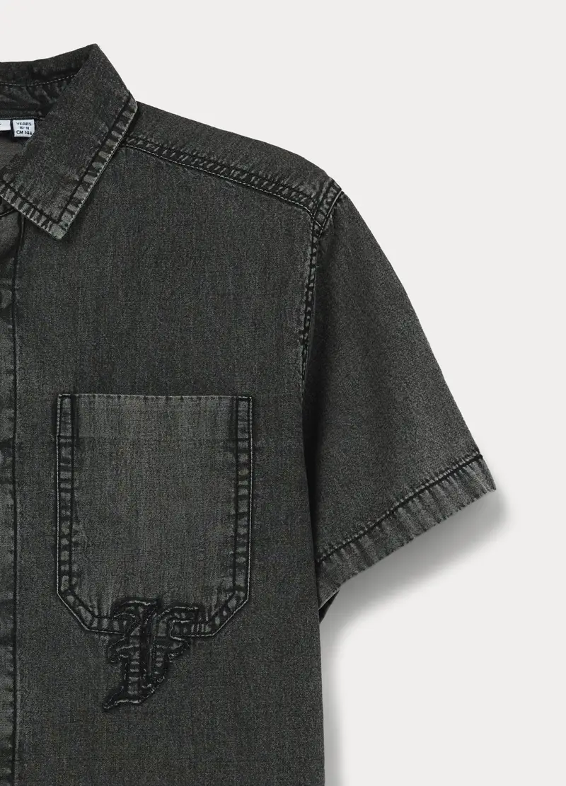 Camicia In Chambray Di Puro Cotone Ragazzo, Bambino, Nero stampa 1 miniatura 3