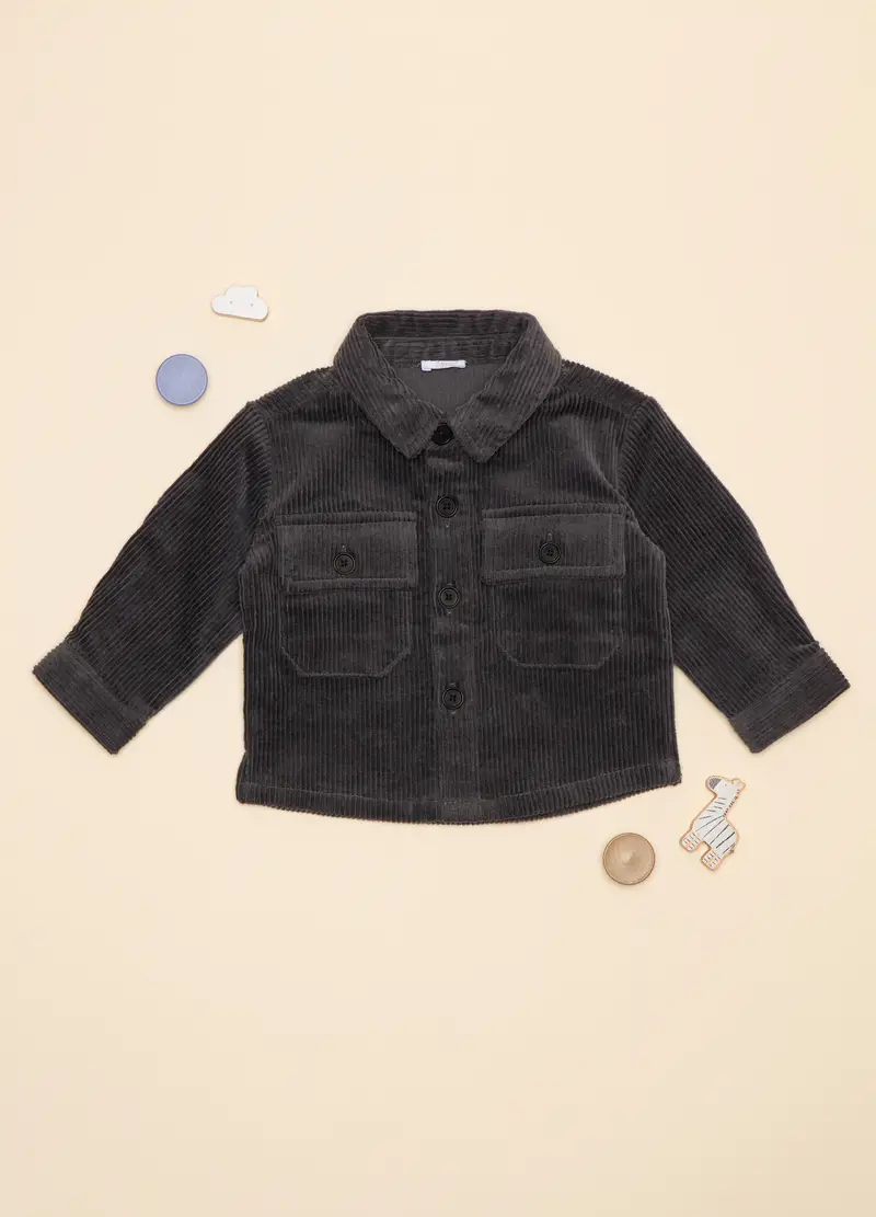 Camicia In Costina Di Velluto, Neonato, Grigio scuro