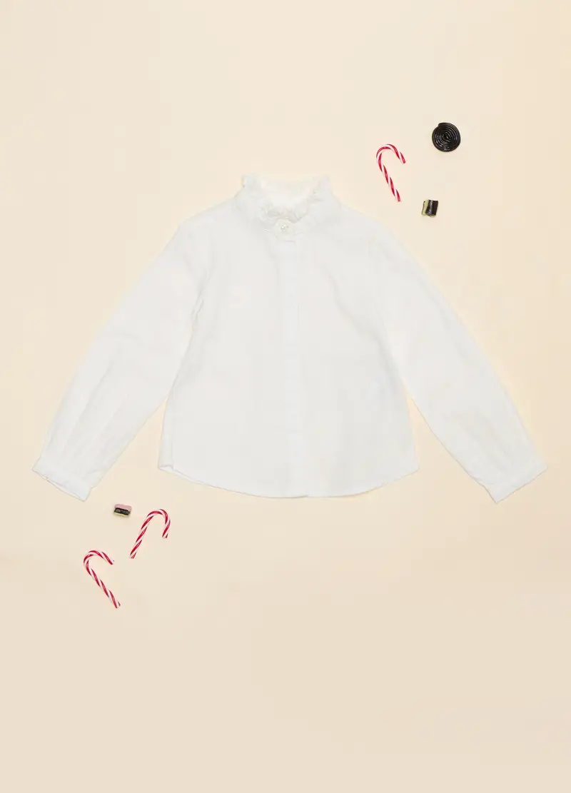Camicia In Cotone, Bambina, Bianco gesso
