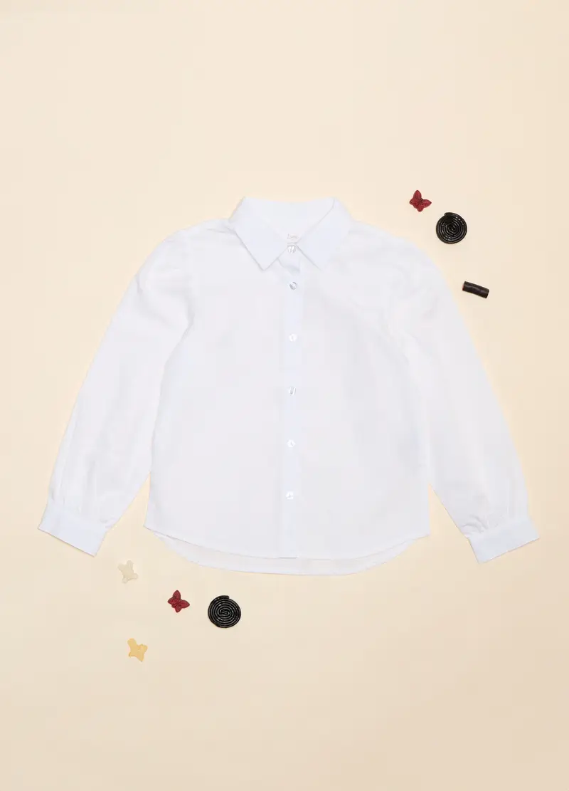 Camicia In Cotone, Bambina, Bianco gesso
